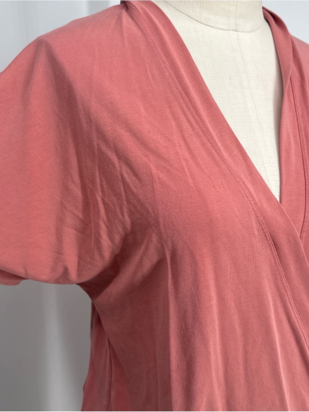 Deep V Surplice Short Sleeve Top in Dusty Rose - Picture 3 of 4